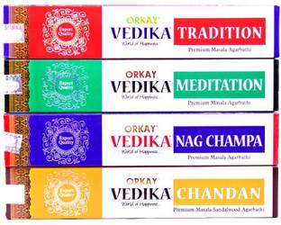 VEDIKA Vedika 4-in-1 set 15 GM Incense 4-in-1 pack (4 pack of 15gm each Natural Agarbatti) Fragrance: Nag Champa, Chandan, Meditation and Tradition