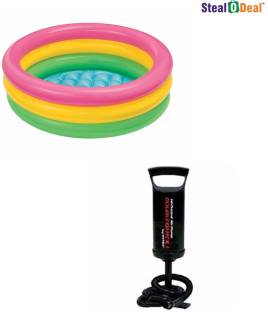INTEX Stealodeal 3 Feet Kids Bath Water Tub With Air Pump Inflatable Swimming Pool