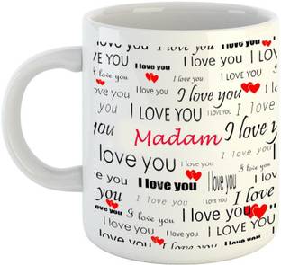 EMERALD Love You White Ceramic I Love You Madam Ceramic Coffee Mug