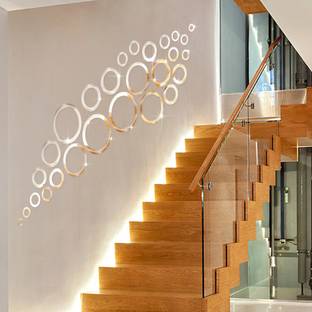 RadhaKripa 151 cm 3D Acrylic Stickers Mirror Stickers Wall Stickers ring n dots silver 26 rings Self Adhesive Sticker