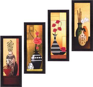 eCraftIndia Set Of 4 Botanical Floral Pots Ink 16 inch x 28 inch Painting