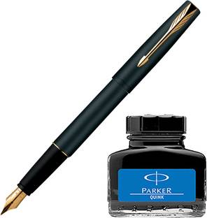 PARKER Frontier Matte Black GT Fountain Pen with Blue Quink Ink Bottle
