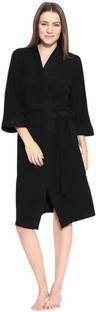 ELEVANTO Black Free Size Bath Robe