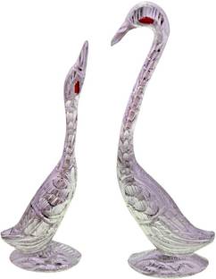 Ethnic Treat White Metal Swan Set Handicraft Decorative Item Decorative Showpiece  -  1.27 cm