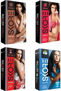 SKORE Combo Pack - Chocolate, Strawberry, Not Out-Climex delay, Cool-Mint Flavoured (Concealed/Confidential Packaging) Condom