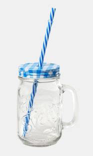 NSquareShop Mason Jar with Straw Blue Glass Mason Jar
