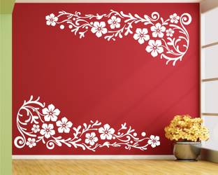 Heaven Decors 59.95 cm Lovely Vine With Flower White Wall Decal And Sticker Self Adhesive Sticker
