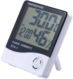 BALRAMA HTC-1 Hygrometer Electronic Thermo Hygro Humidity Meter Tester + Temperature Meter + Alarm Clock + Time with Pinless Digital Moisture Measurer