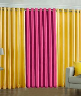 Panipat Textile Hub 274 cm (9 ft) Long Door Polyester Semi Transparent Curtain (Pack Of 3)