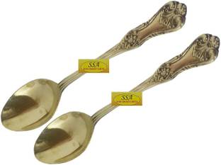 Shivshakti Arts Set Of 2 Handmade Pure Brass Spoon Designer Brass Cutlery Set