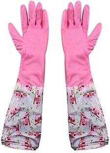 HOKiPO Reusable PVC Latex Kitchen Gloves, Long Elbow Length - For Summer, 1 Pair Wet and Dry Glove
