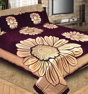 The Intellect bazaar Velvet Double Flat 150 TC Floral Bedsheet