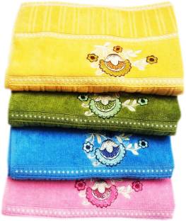 Space Fly Embroidered Green, Yellow, Pink, Blue Cotton Hand Towels Cotton 400 GSM Hand Towel Set