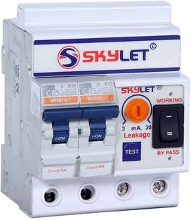 स्काइलेट ELCB+MCB Single Phase 2 pole ELCB + RCCB + ISI Marked MCB 32 A with high voltage protection, Overload Protection, Adjustable Leakage current 3 to 30 mA (Shock Guard) Modular MCB