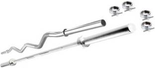 HOME 2 GYM COMBO OF 3 FEET CURL BAR & 3 FEET STRAIGHT BAR WITH 4 LOCKS Weight Lifting Bar