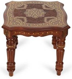 DESI KARIGAR Handcarved Work Square Shaped Solid Wood Side Table