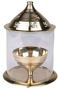 Skycandle.in Skycandle.in Akhand Brass Diya with Borosil Glass Chimney Brass Table Diya