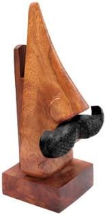 pebble crafts Wooden Nose Shaped Spectacle Specs Eyeglass Holder Stand with black Moustache Decorative Showpiece  -  13 cm