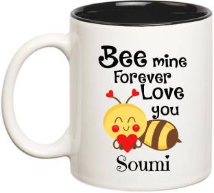 HUPPME Love You Soumi Bee mine Forever Inner Black Ceramic Coffee Mug