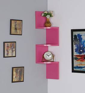 DECORASIA Pink Zigzag Corner MDF (Medium Density Fiber) Wall Shelf