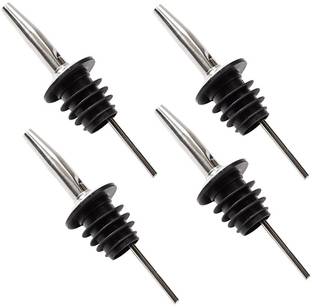 TALUKA Metal Bottle Pourers Set of 4 for use with oil and juice bottles in the kitchen. chrome finish and built-in breather tube for a professional look and functionality. Stainless Steel Bottle Stopper