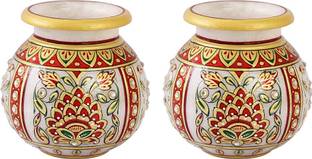 HANDICRAFTS PARADISE Handicrafts Paradise Pair Of Marble Flower Vase With Golden And White Color P HANDICRAFTS PARADISE Handicrafts Paradise Pair Of Marble Flower Vase With Golden And White Color P