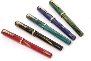 Ledos (PACK OF 5) Click Bamboo Marble Iridium Nib Eye Dropper Filling Mechanism DESIGNER Pen Gift Set