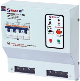 SKYLET Three Phase ELCB + RCCB + ISI Marked 4 pole MCB 63 A with high voltage protection, Overload Protection, Adjustable Leakage current 3 to 50 mA (Shock Guard) THREE PHASE ELCB+MCB MCB