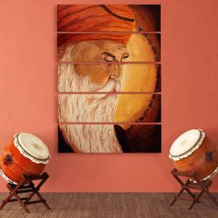 Hazzelnut Multiple Frames | GURU NANAK DEV JI WOODEN FRAMED ART PANELS | | 7MM BOARD READY TO HANG | Digital Wall Painting (148cm x 76cm) Ink 30 inch x 50 inch Painting
