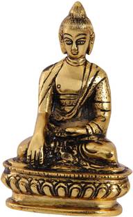 HANDICRAFTS PARADISE Buddha Seated In Metal In Antique Golden Finish HANDICRAFTS PARADISE Buddha Seated In Metal In Antique Golden Finish