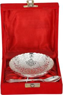 तालुका High Qualilty Silver Plated 1 Bowl Deep Dish 1 Spoon For Desert Bowl Spoon Set Gift Item सिल्वर प्लेटेड सर्विंग बाउल