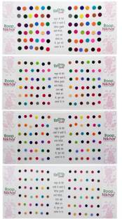 Roop Nikhar Bollywood Plain Colored Small Round Size Combo Bindi Stickers Plain Kumkum Indian Style Forehead Multicolor Bindis