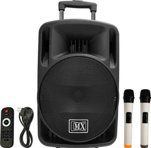 MX Premium 10 inches Portable Multimedia Trolley Speaker With Speaker stand and Built-in Amplifier Battery Bluetooth Usb Radio Fm Sd Card Aux Input & 2 Wireless Microphone Remote 3710MR 3710 MR Indoor, Outdoor PA System