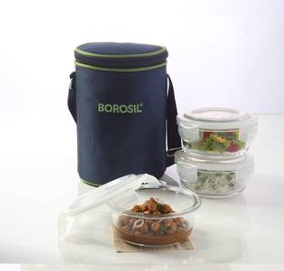 BOROSIL Klip N Store Round 400ml 3 Containers Lunch Box