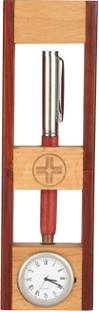 JL Collections 1 Compartments Wooden Table Top Pen Stand with Clock