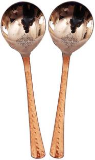 IndianArtVilla Set of 2 Spoon Steel, Copper Cutlery Set