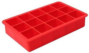 KARP Ice Cube Tray - Flexible Silicone Create Square Ice Cube Mold - Makes 15 Perfect Ice Cubes Red Silicone Ice Cube Tray