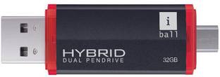 iball Hybrid Dual 32GB Pendrive With Dual Connector Flash Drive 32 GB Pen Drive Compatible with Netbook, Desktop Computer, Tablet, Mobile, Television, Laptop USB 2.0 Plastic Case