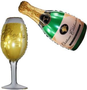 SHOP ONLINE Multicolor Champagne Bottle, Cheers Champagne Glass Foil Balloon