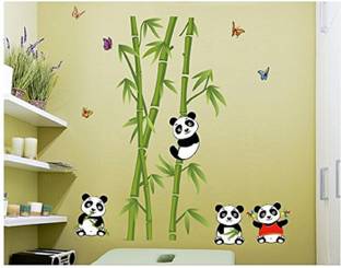 Asmi Collections 120 cm Bamboo Tree Panda Birds Removable Sticker