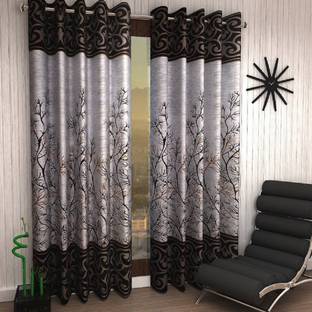 Panipat Textile Hub 213 cm (7 ft) Polyester Semi Transparent Door Curtain (Pack Of 2)