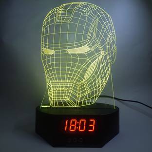 varna crafts Lampees 3D Illusion Ironman Mask Clock Big Base LED Night Lamp