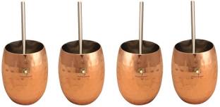 SHANAYA CREATIONS DOUBLE INSULATED COPPER HAMMERED COCKTAIL SET WITH STAINLESS STEEL STRAWS SET OF 4 Copper Coffee Mug