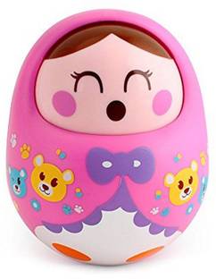 Tiny Mynee Cartoon Tumbler Doll Roly-poly for babies with Sound&Nodding head-Pink Rattle