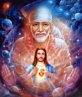Sai baba with Jesus wallpaper on LARGE PRINT 36X24 INCHES Photographic Paper