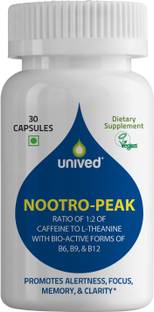 Unived Unived Nootro-Peak, Natural Caffeine + L-Theanine with Active Forms of Vitamins B6, B9, & B12, 30 Vegan Capsules