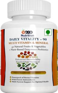 PRONUTRITION Daily Vitality Multivitamin with 42 Vitamins & Minerals Enzymes & Probiotics - 90 Tablets, Fortified With Wholefoods & Herbal Ingredients for Enhanced Bio-Availability, - Rich in A, B ( B1 B2 B6 B7 B12) C , and D3 Vitamins And 42 Fruit & Vegetable Blends Non GMO Source