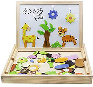 Angel Impex Magnetic Wooden Board Game (Black And White) With Animal Learning Accessories With Chalk, Duster Board Game Accessories