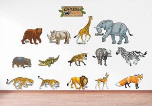 rawpockets 20 cm Caution Wild animals - Kids Room Self Adhesive Sticker