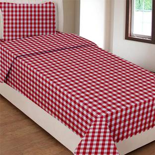 AIRWILL Cotton Single Flat 80 TC Checkered Bedsheet